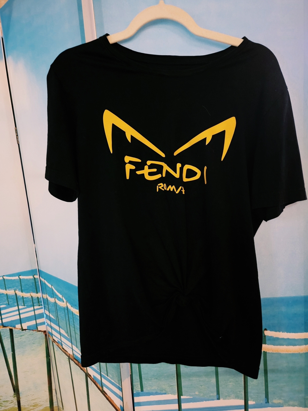 Fendi Black T-Shirt with Yellow Graphic Logo